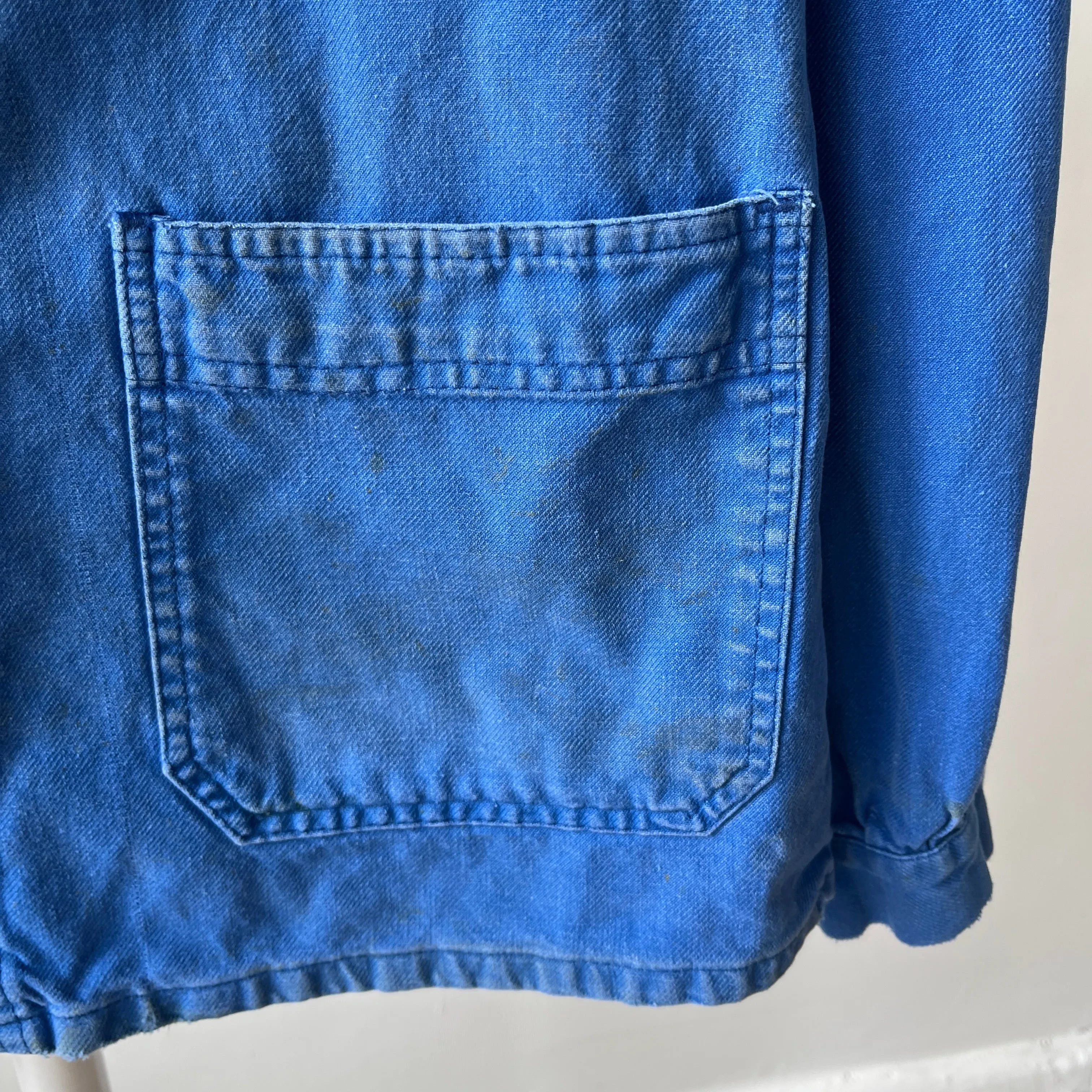 1980s Classic Chore Coat with a Single Red Button - Thrashed