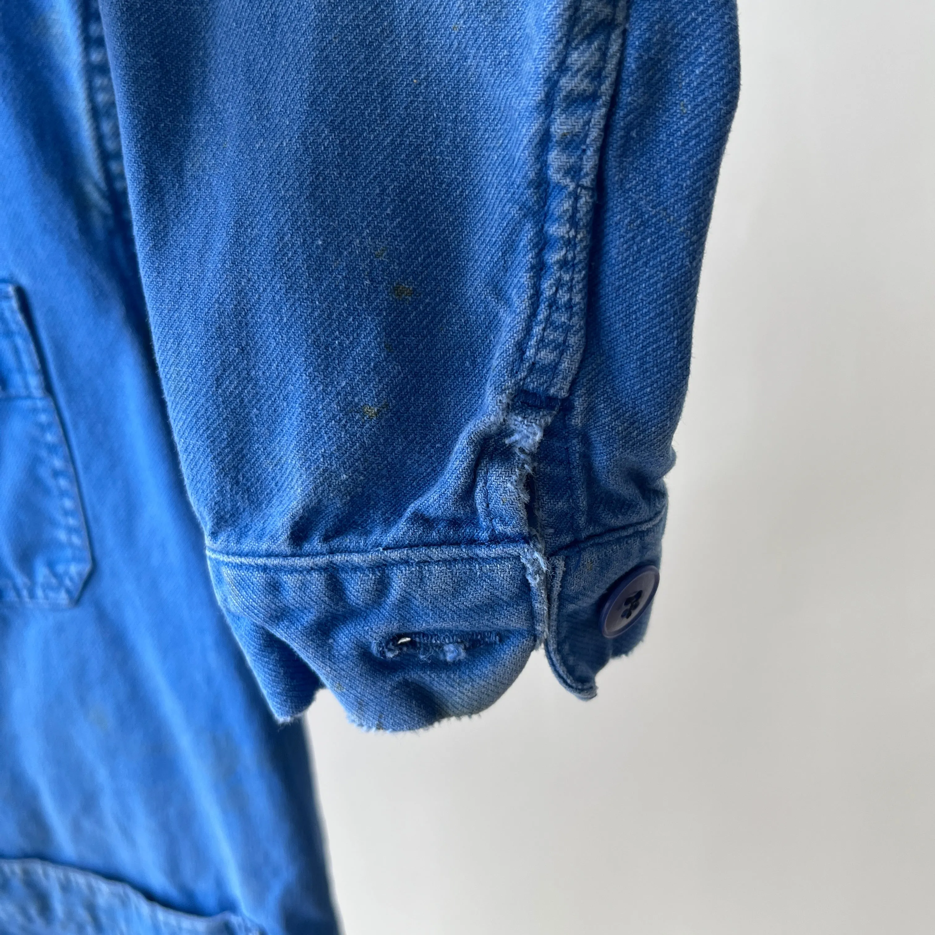 1980s Classic Chore Coat with a Single Red Button - Thrashed