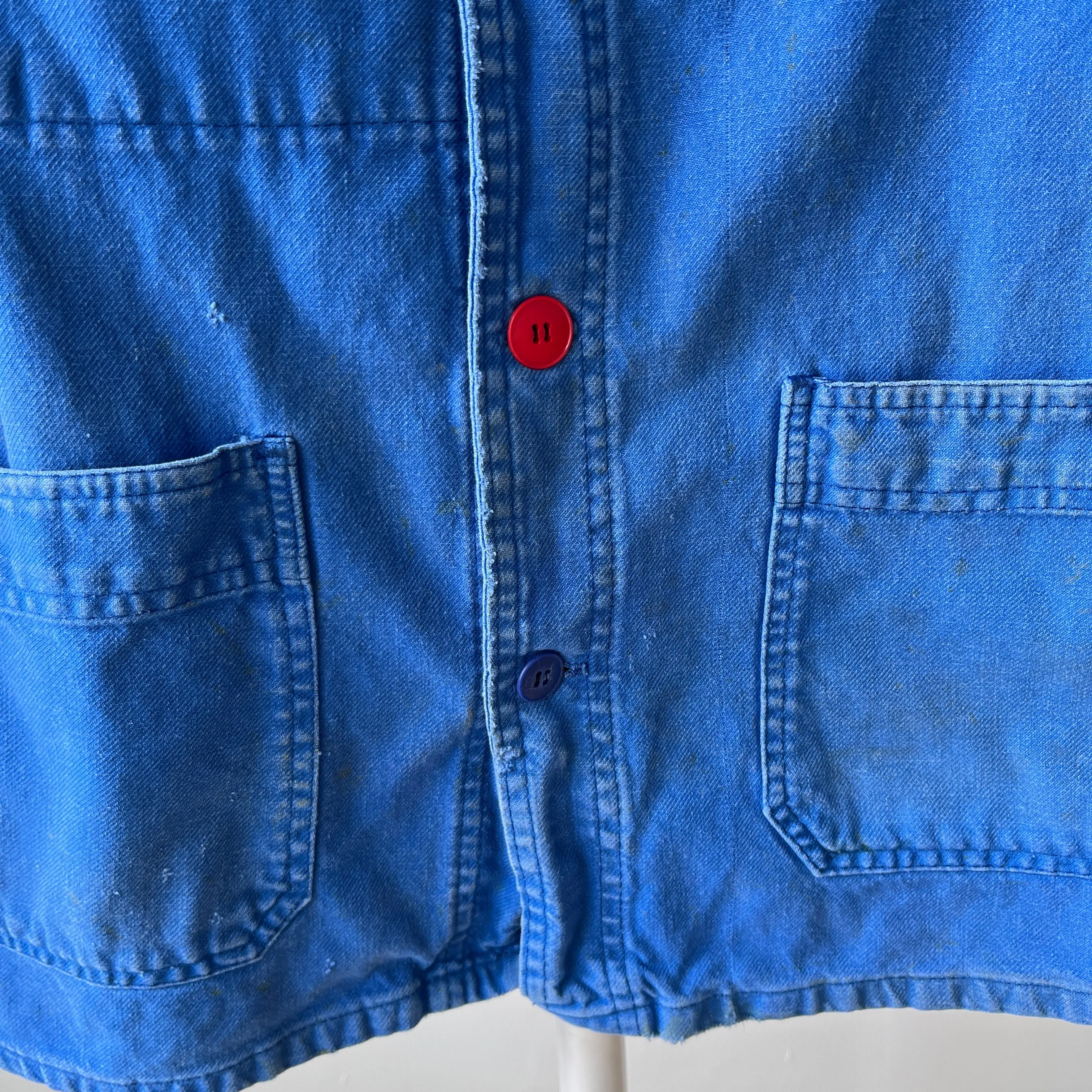 1980s Classic Chore Coat with a Single Red Button - Thrashed