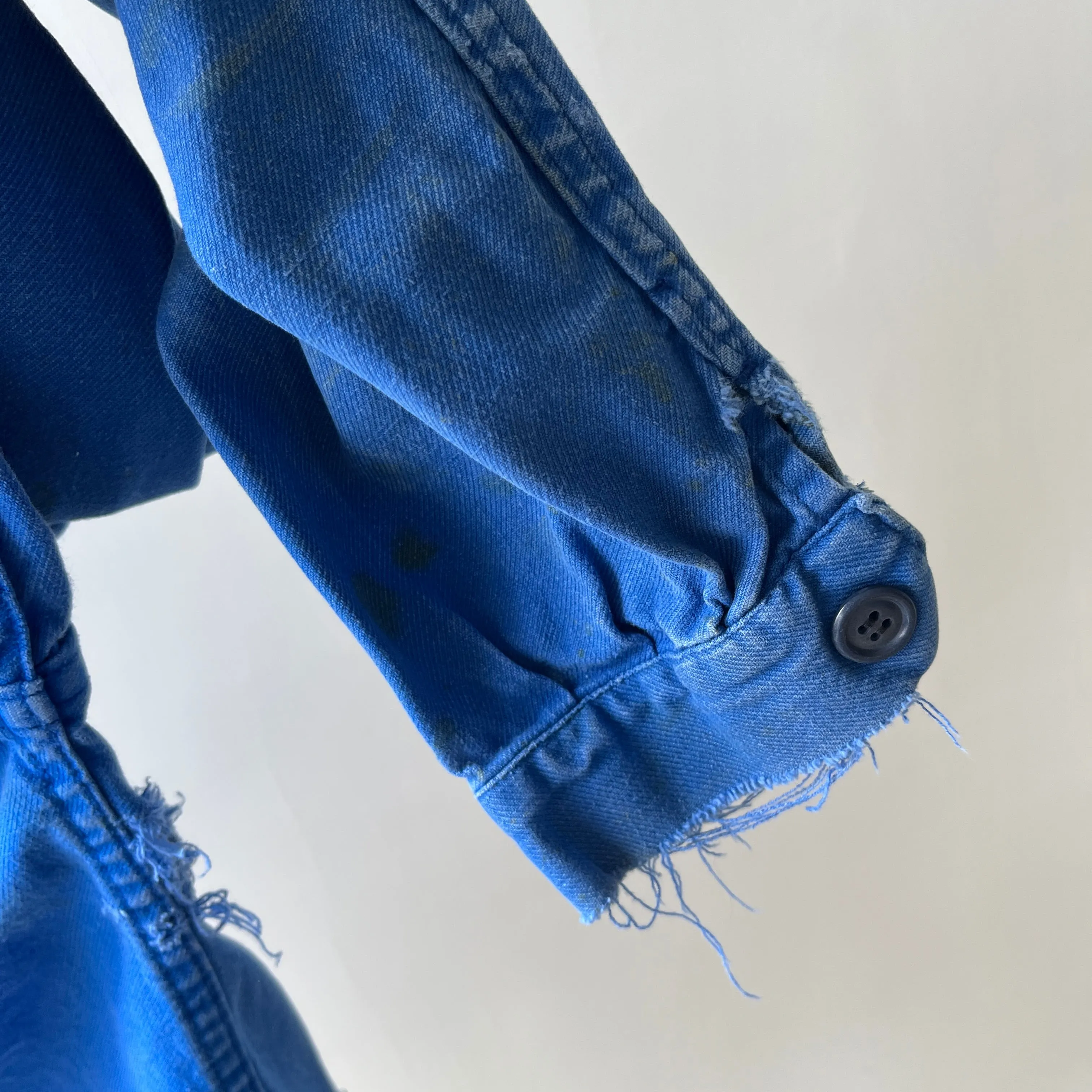1980s Classic Chore Coat with a Single Red Button - Thrashed