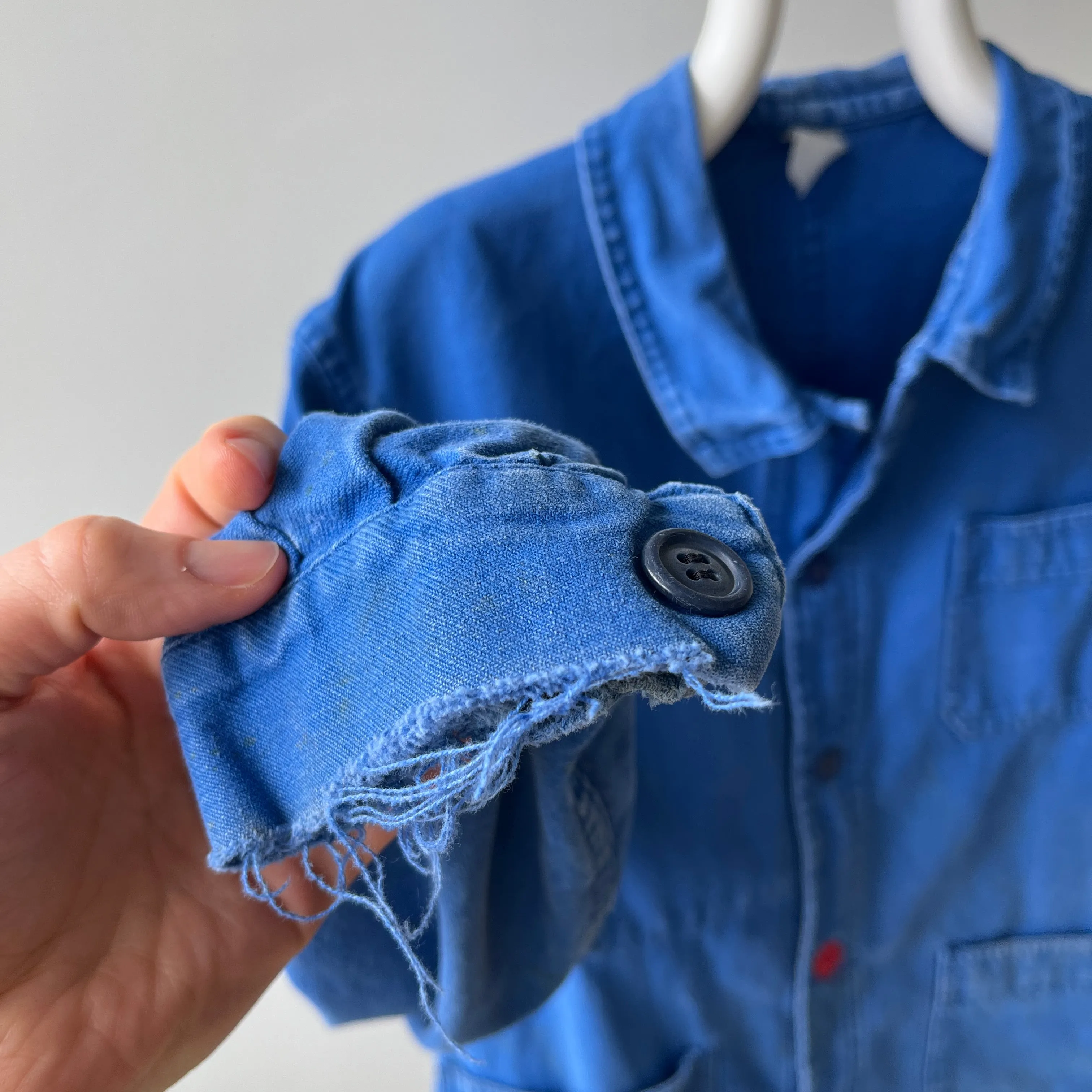 1980s Classic Chore Coat with a Single Red Button - Thrashed