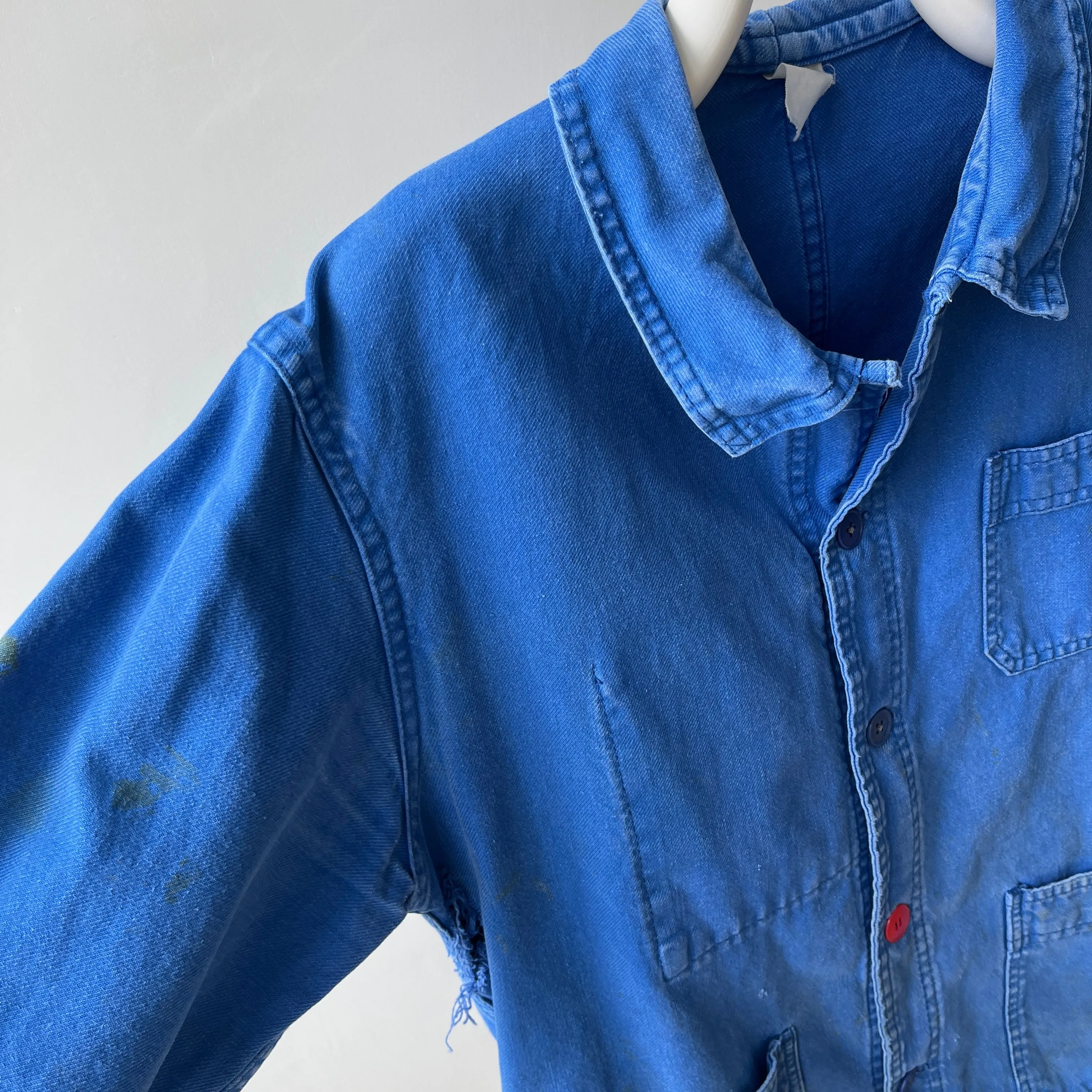 1980s Classic Chore Coat with a Single Red Button - Thrashed