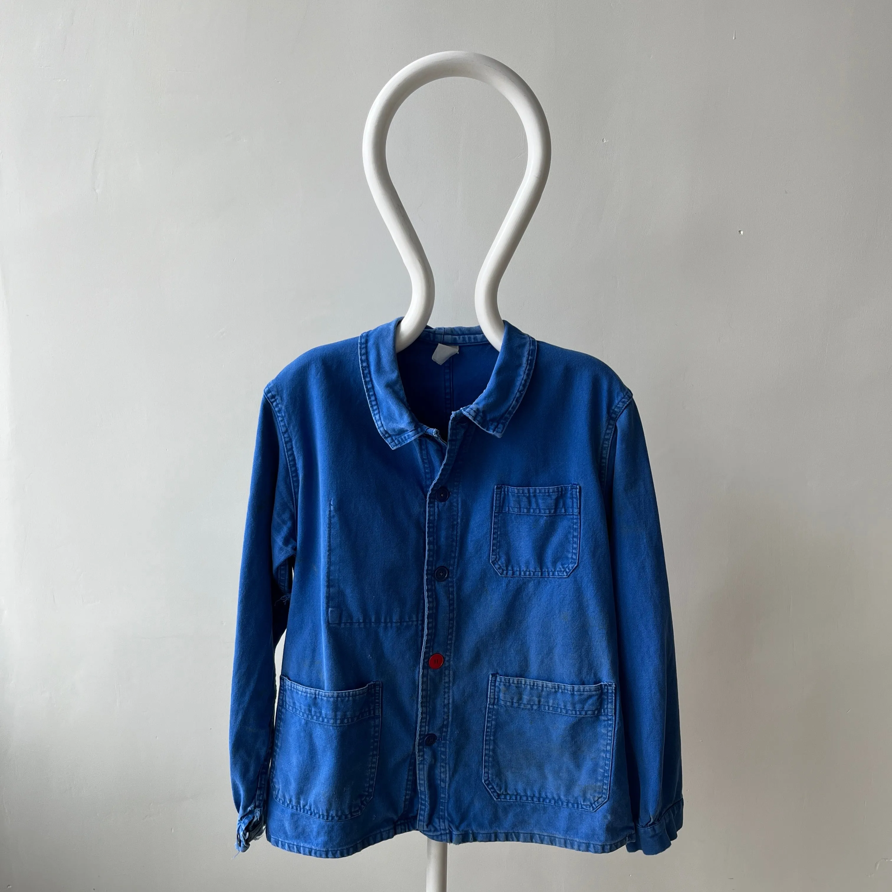 1980s Classic Chore Coat with a Single Red Button - Thrashed
