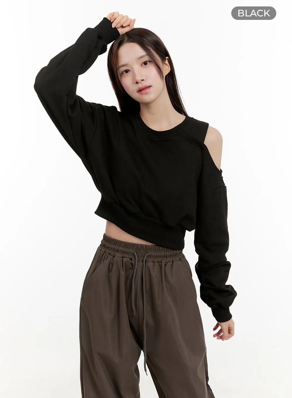 Cut-Out Shoulder Crop Sweatshirt OG429