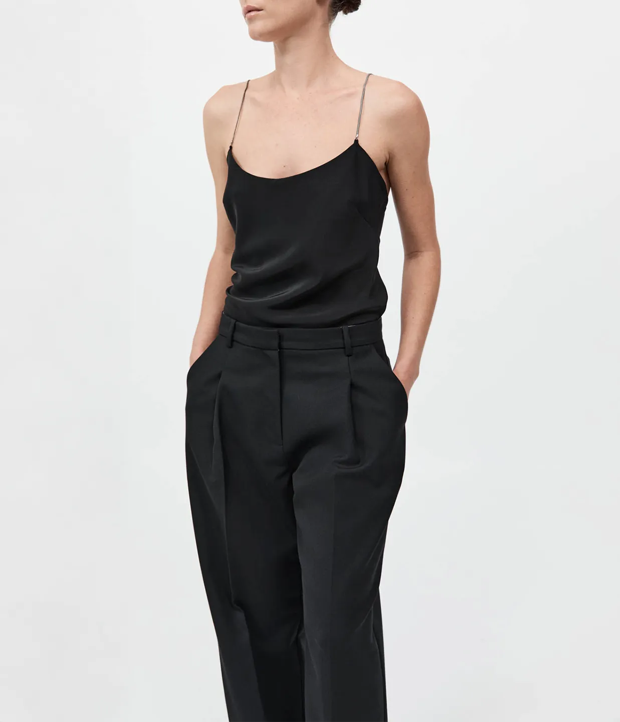 Fine Chain Silk Cami in Black