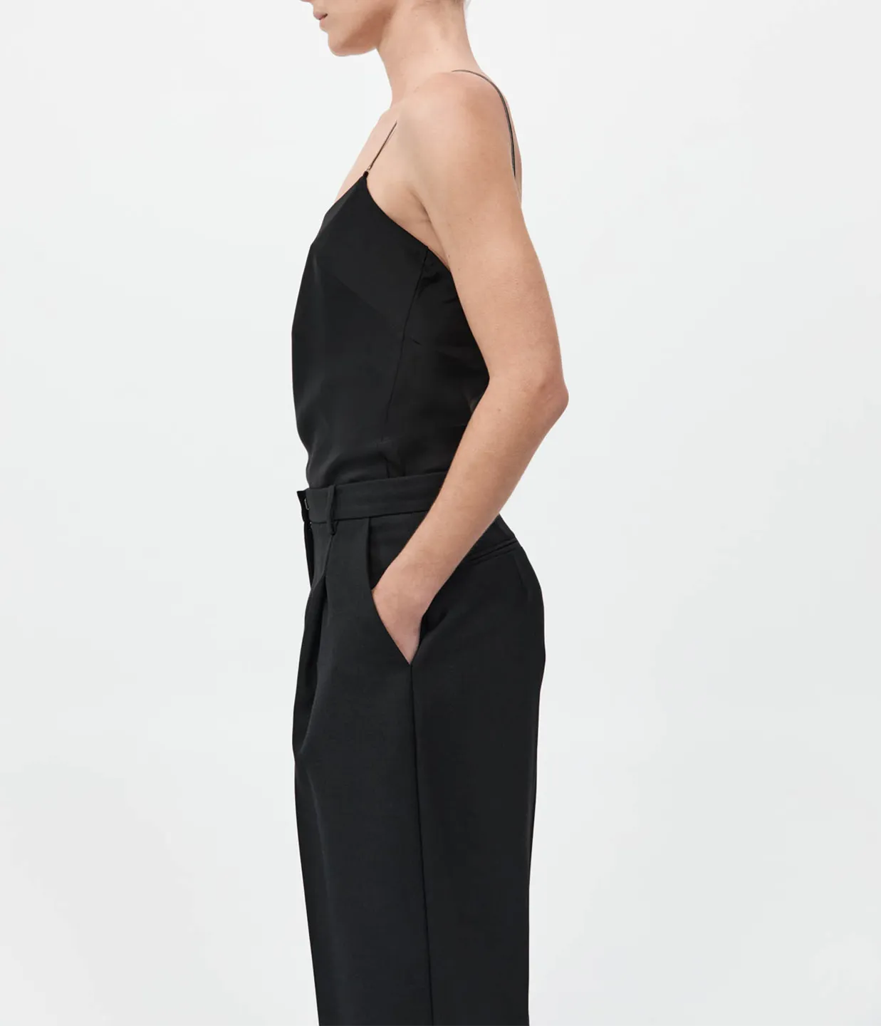 Fine Chain Silk Cami in Black