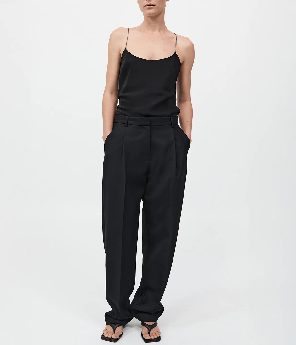 Fine Chain Silk Cami in Black
