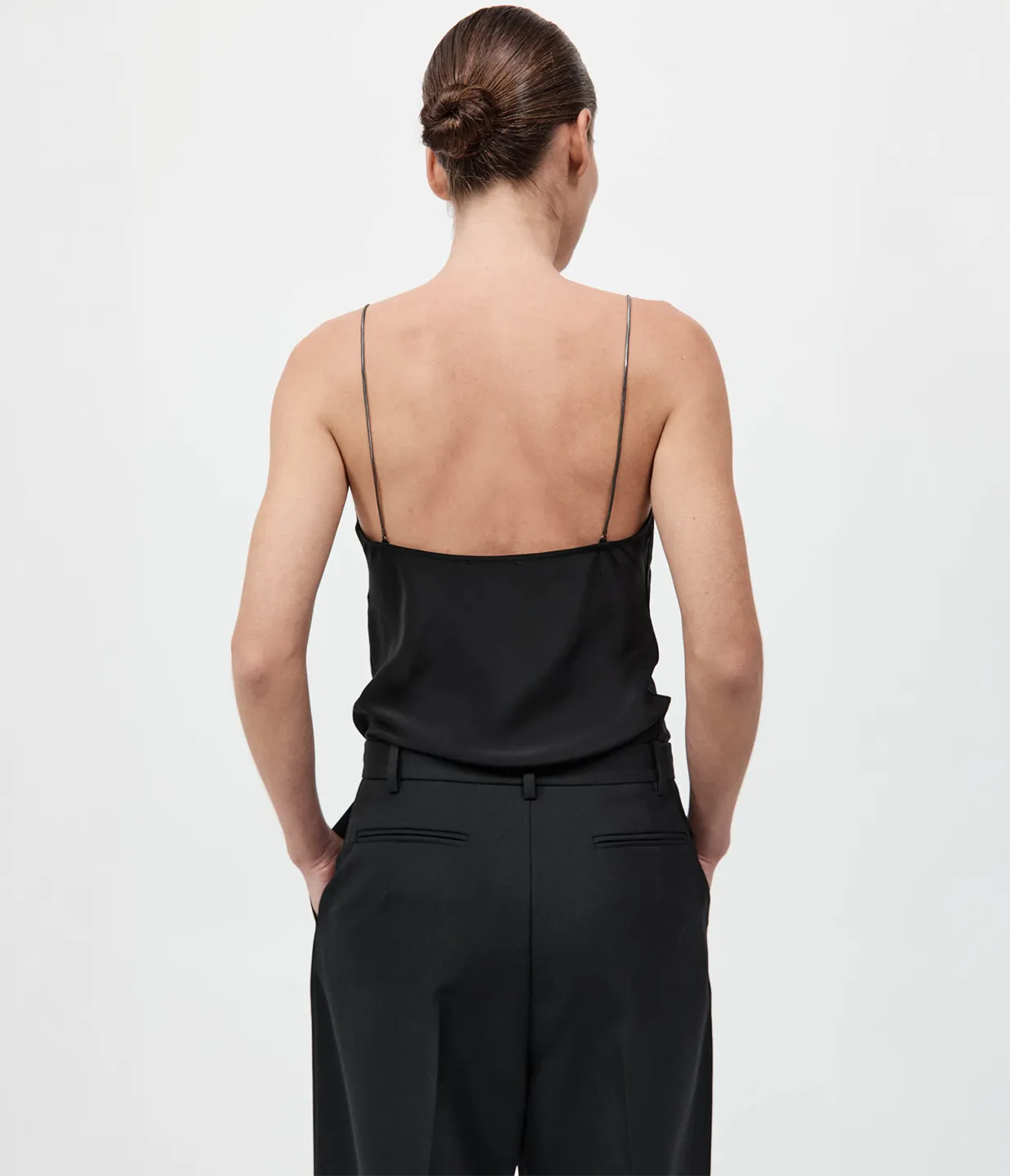Fine Chain Silk Cami in Black
