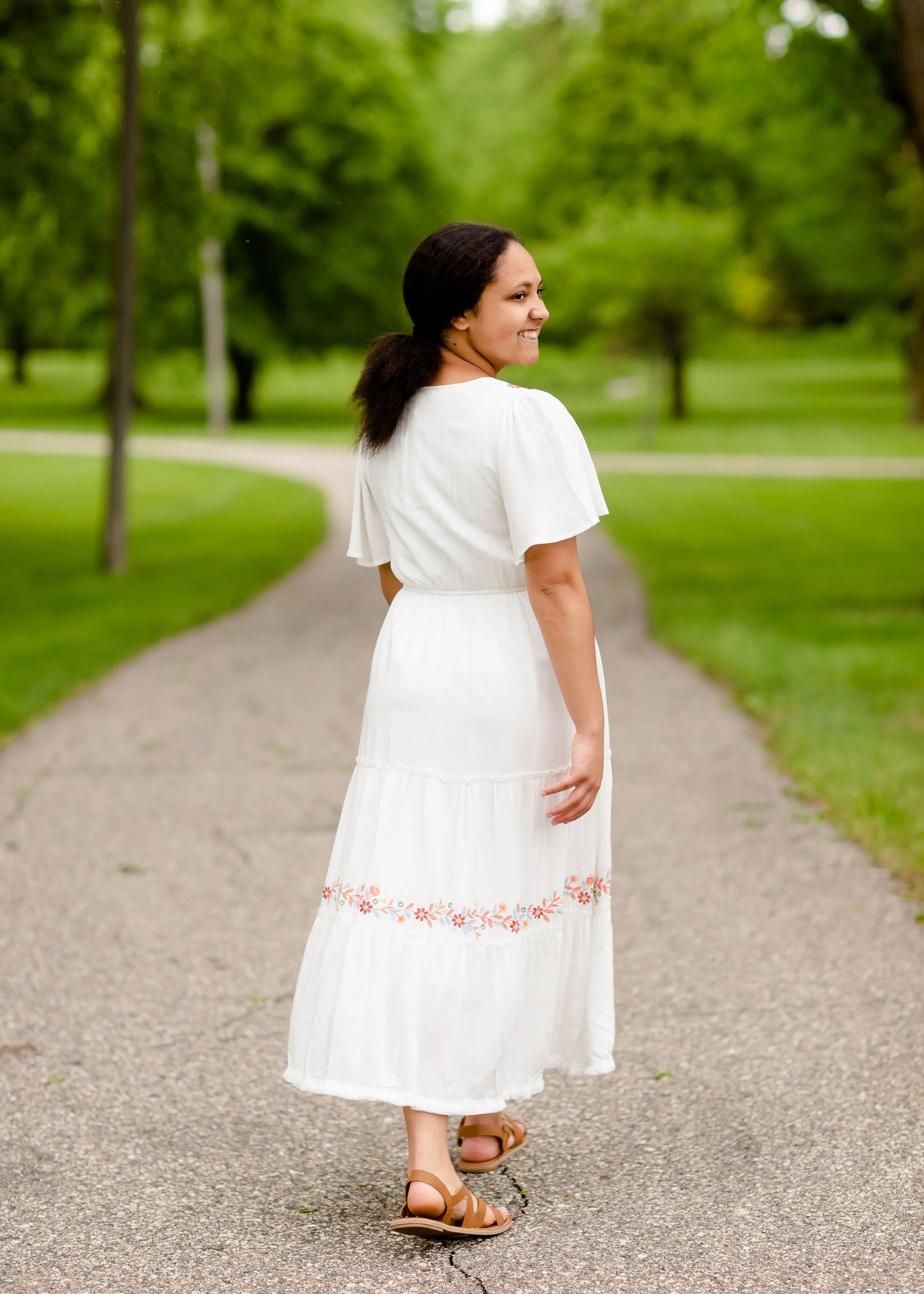 Floral Embroidered V-Neck Midi Dress - FINAL SALE