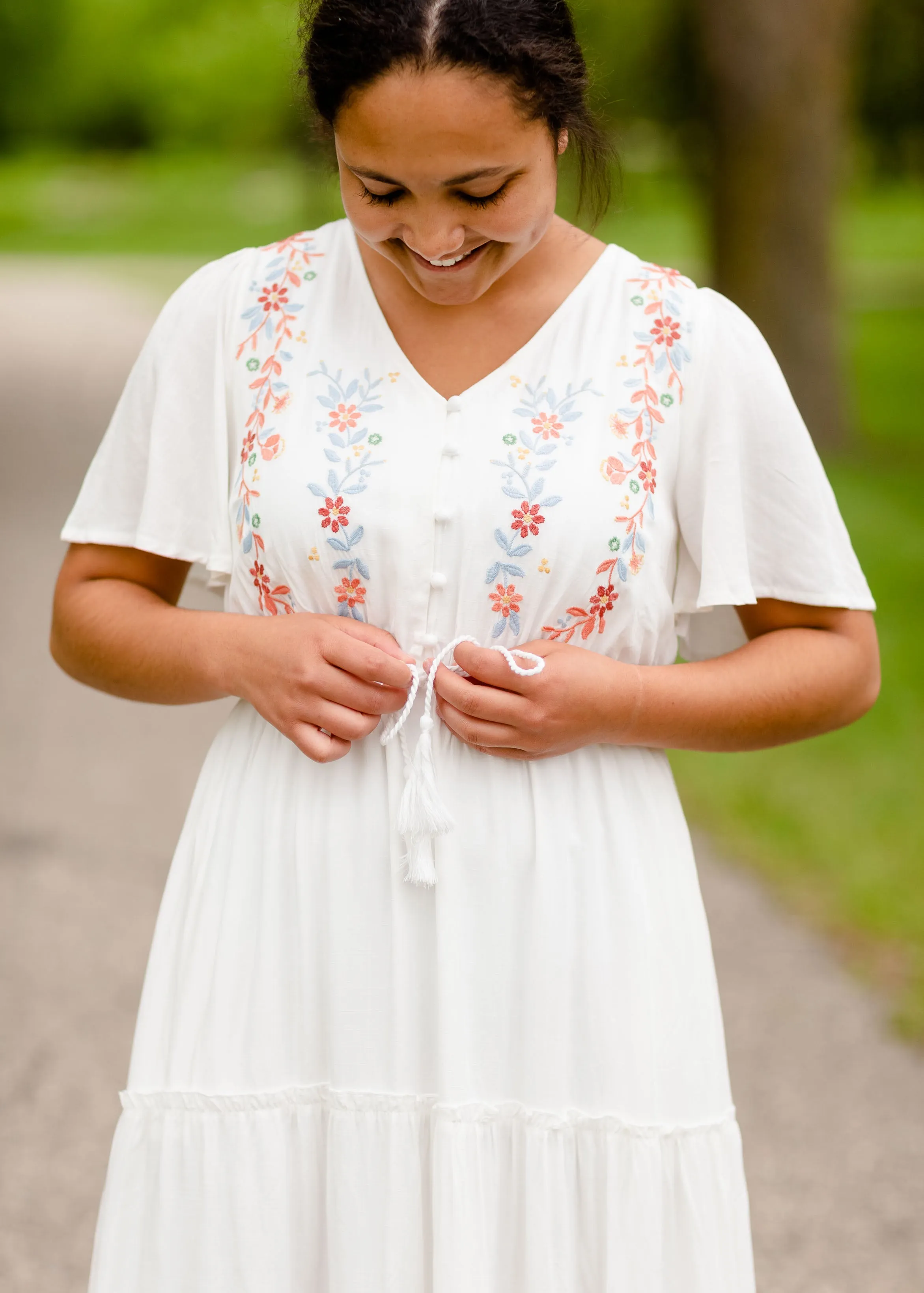 Floral Embroidered V-Neck Midi Dress - FINAL SALE