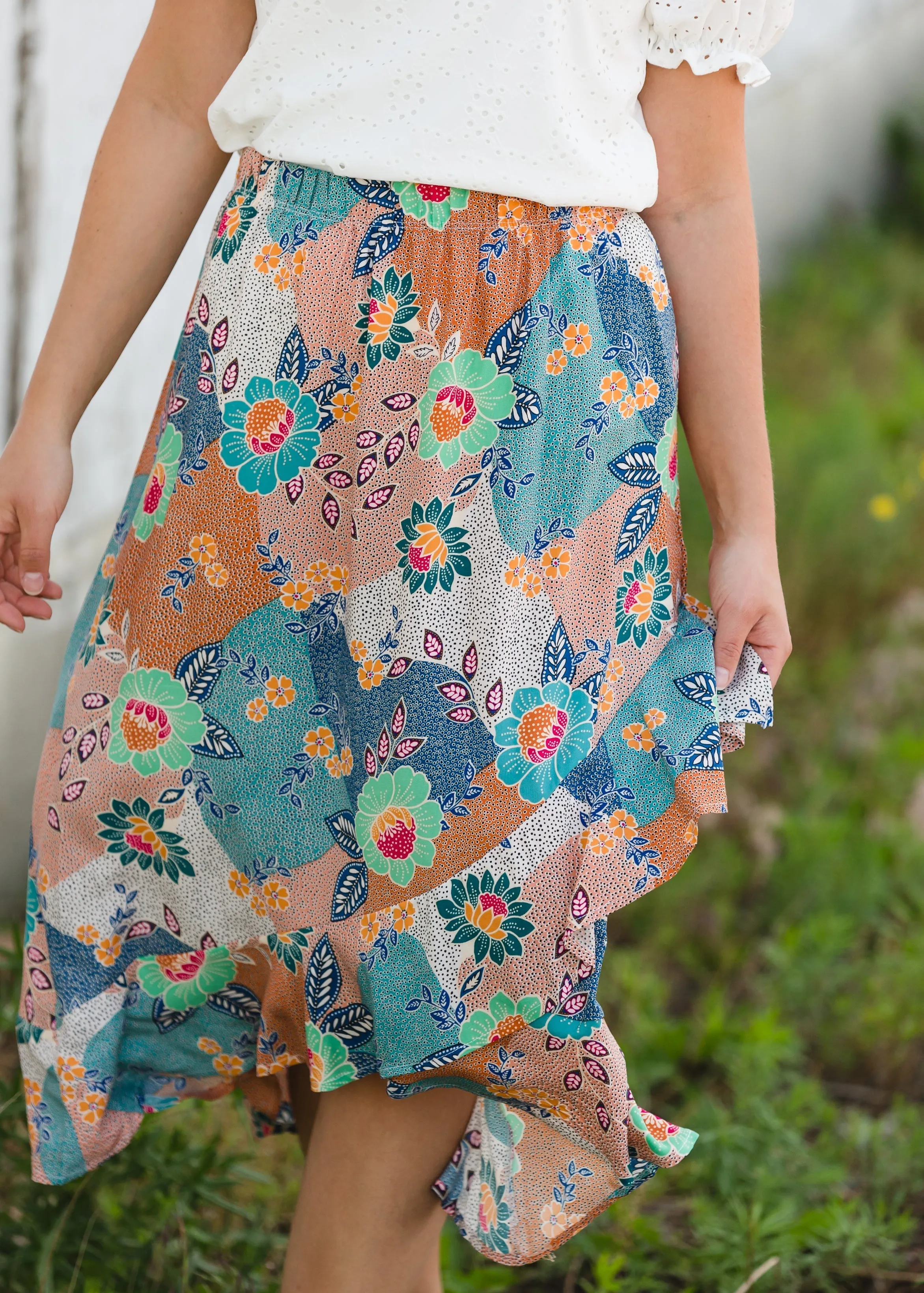 Floral Patchwork Wrap Midi Skirt - FINAL SALE