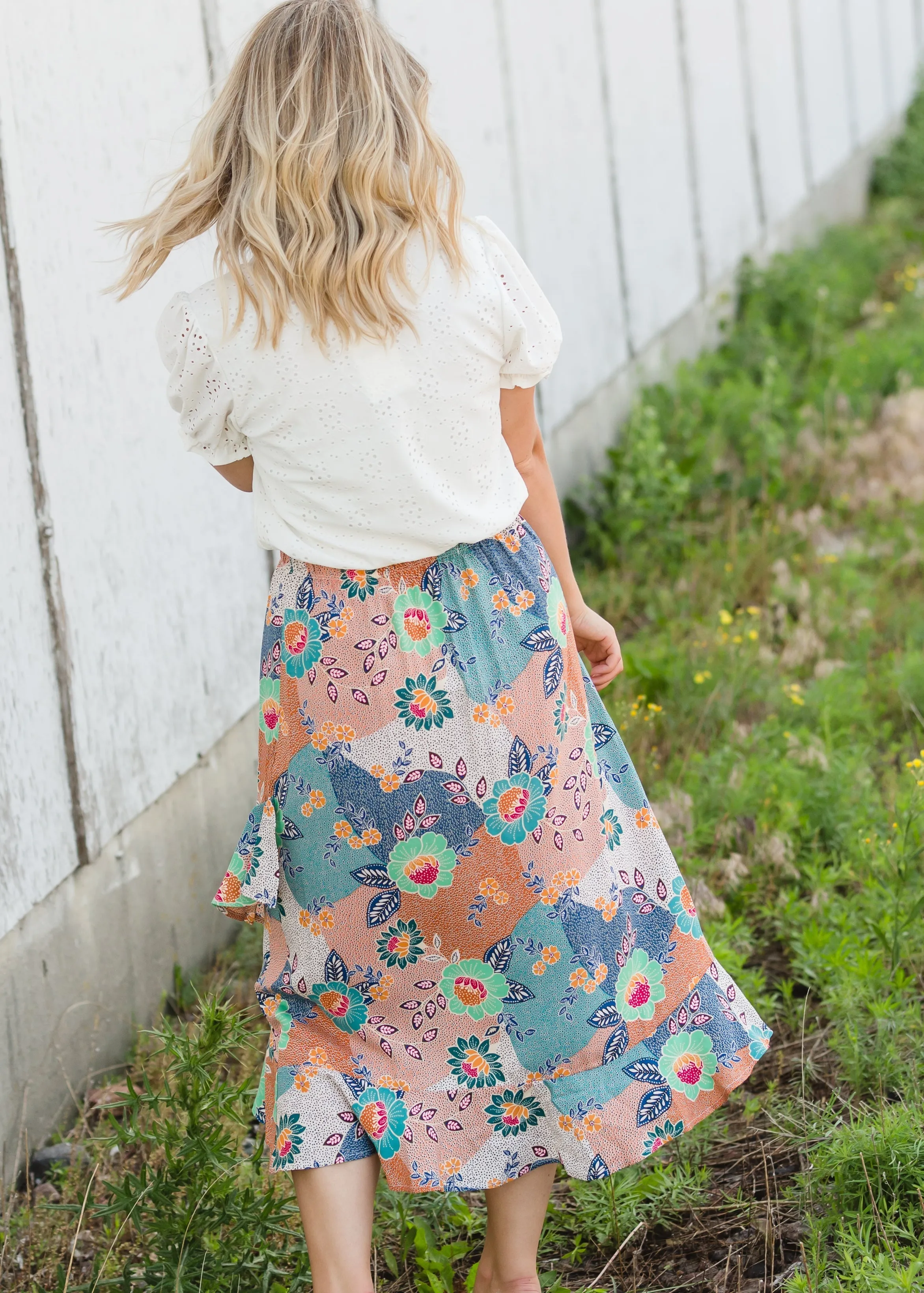 Floral Patchwork Wrap Midi Skirt - FINAL SALE