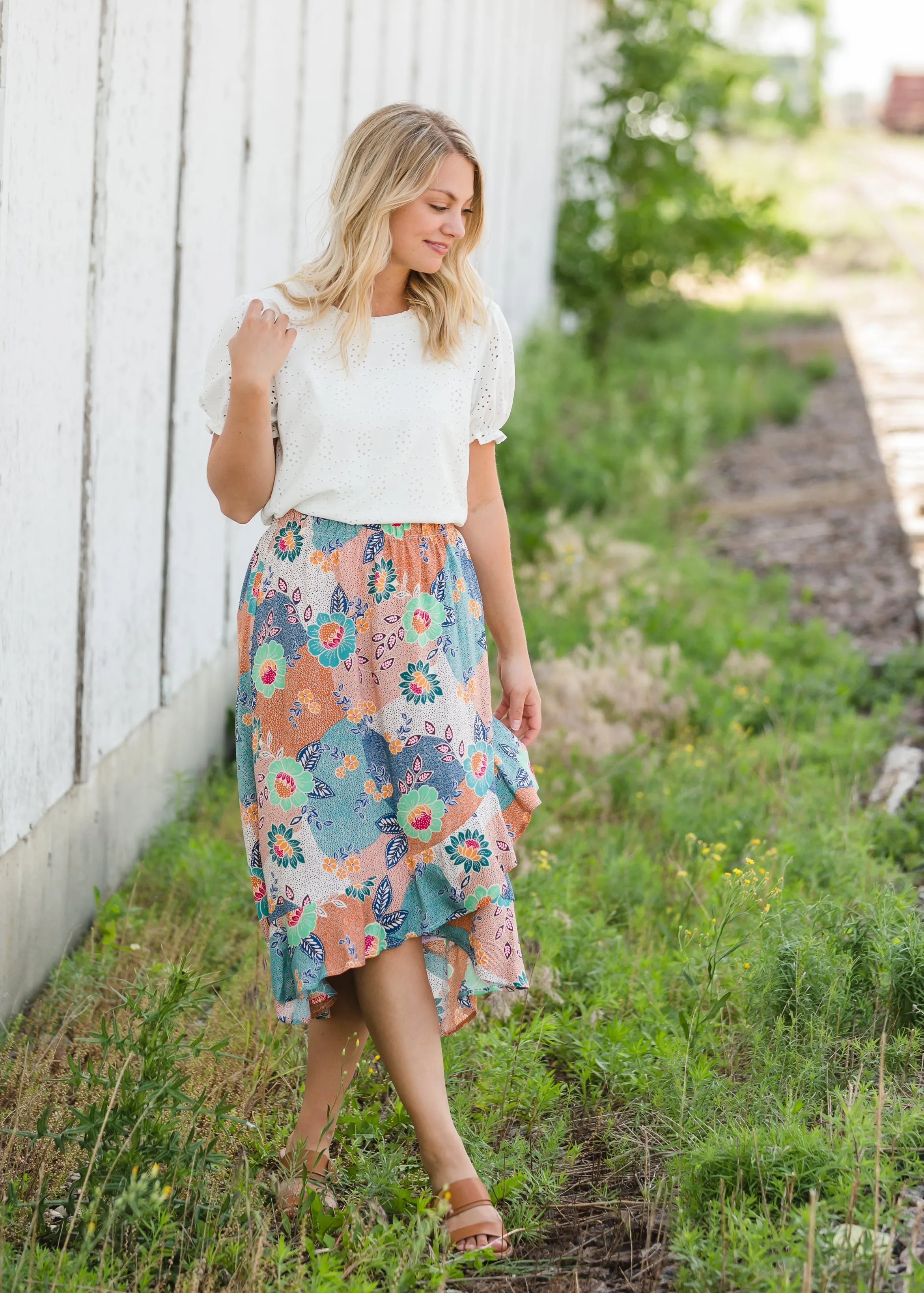 Floral Patchwork Wrap Midi Skirt - FINAL SALE