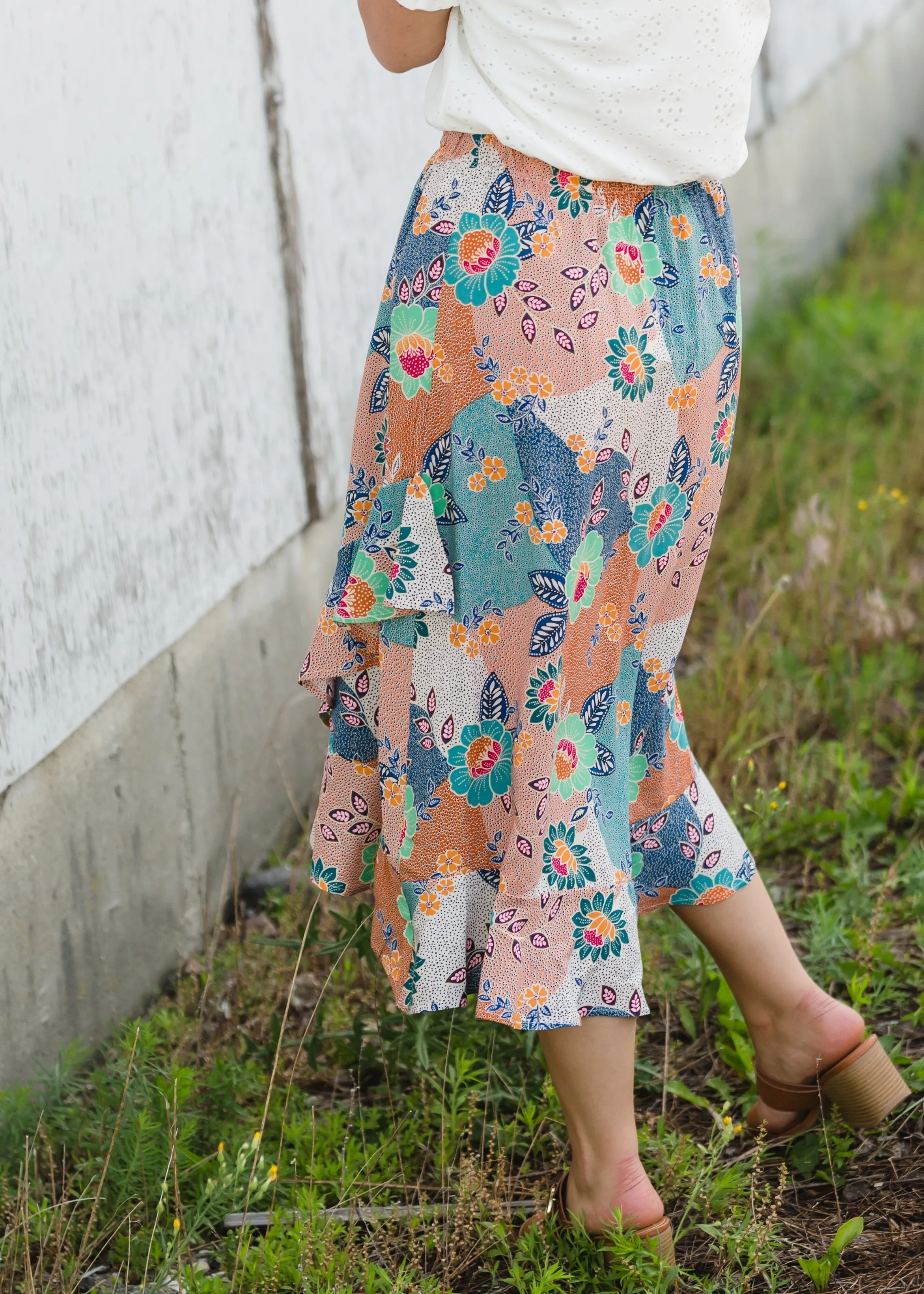 Floral Patchwork Wrap Midi Skirt - FINAL SALE