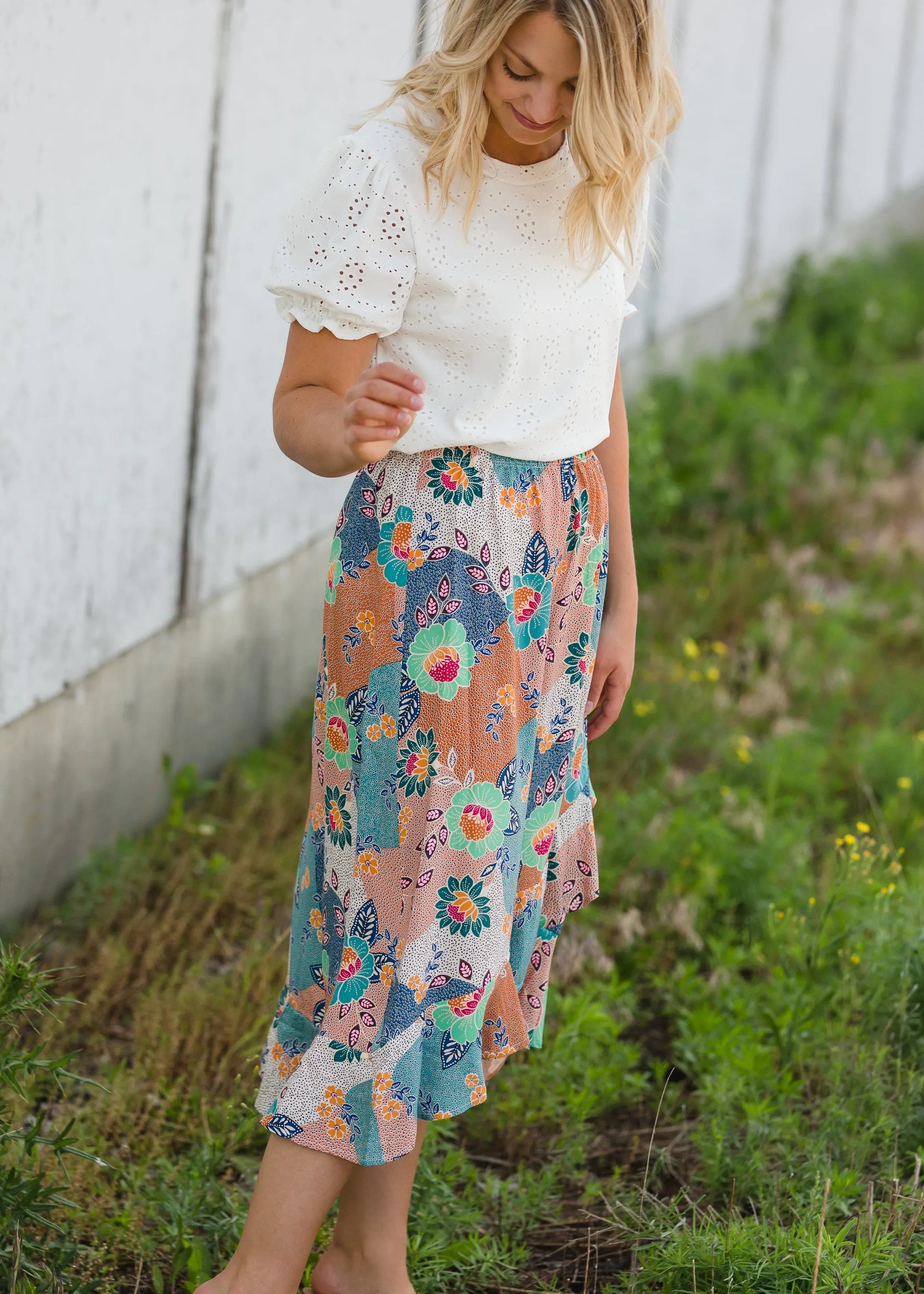 Floral Patchwork Wrap Midi Skirt - FINAL SALE