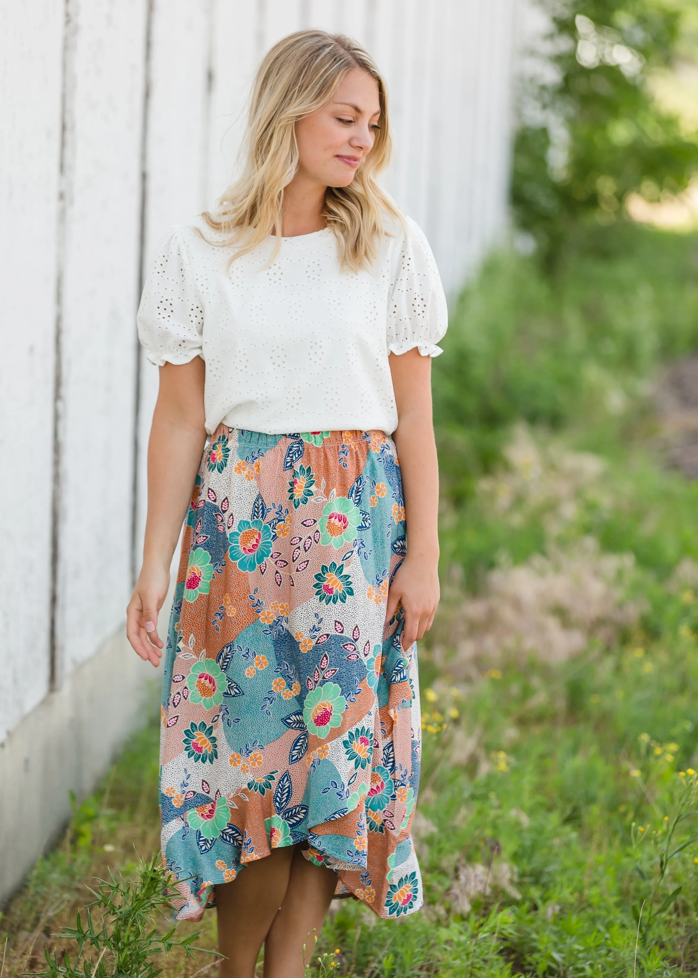 Floral Patchwork Wrap Midi Skirt - FINAL SALE