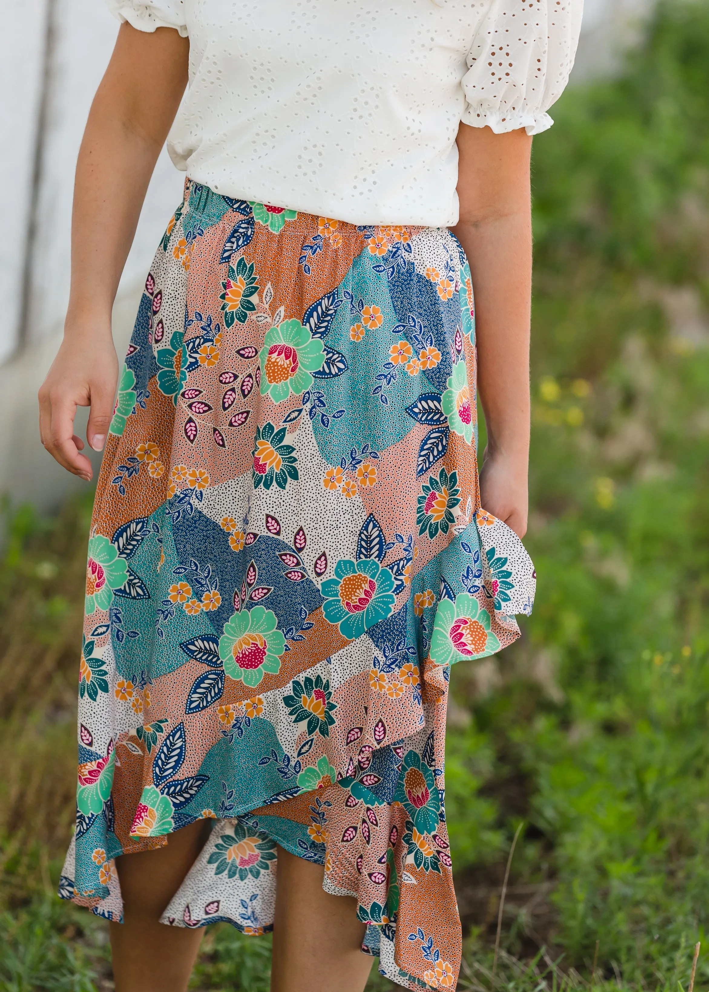 Floral Patchwork Wrap Midi Skirt - FINAL SALE