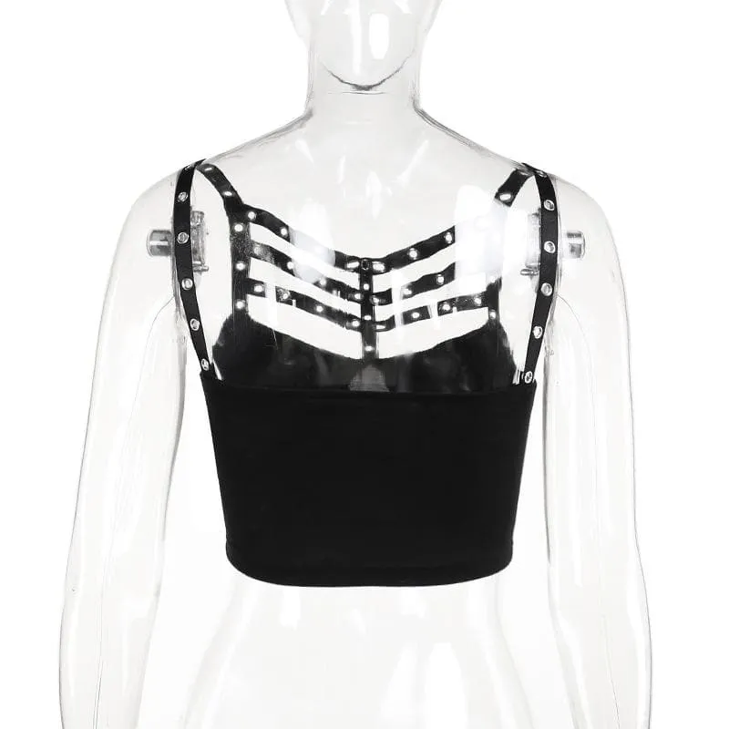 Hollow out backless solid sleeveless crop cut out top