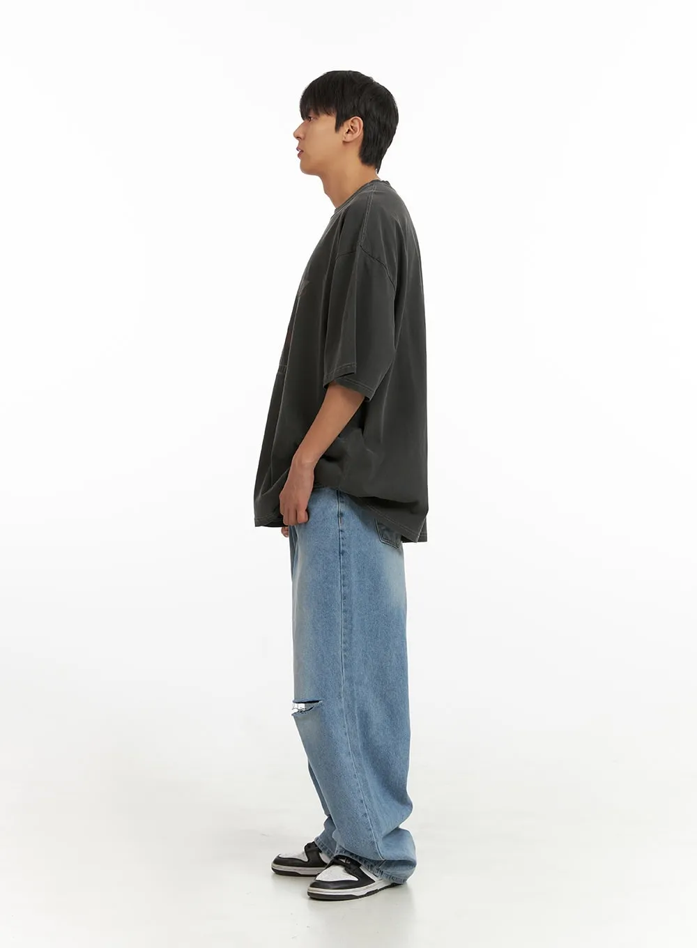 Men's Cut Out Baggy Jeans IU419
