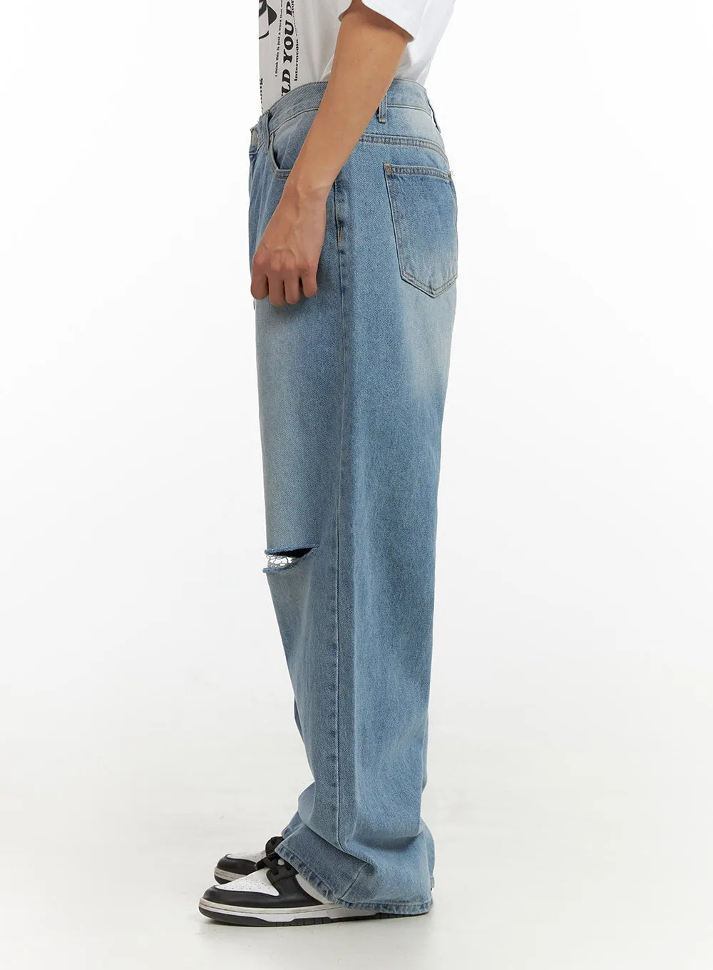 Men's Cut Out Baggy Jeans IU419