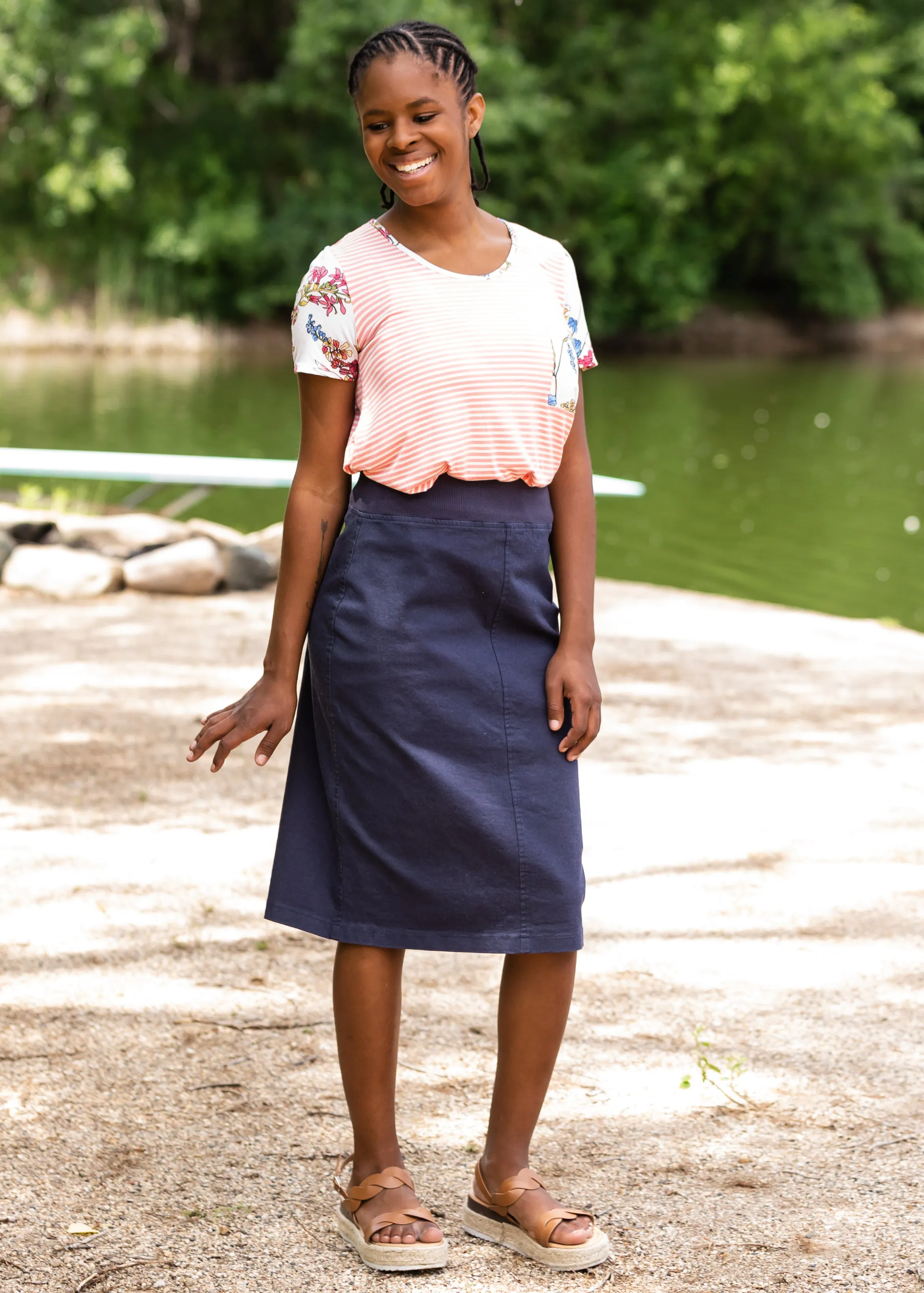 Pin Striped   Floral Short Sleeve Top - Final Sale