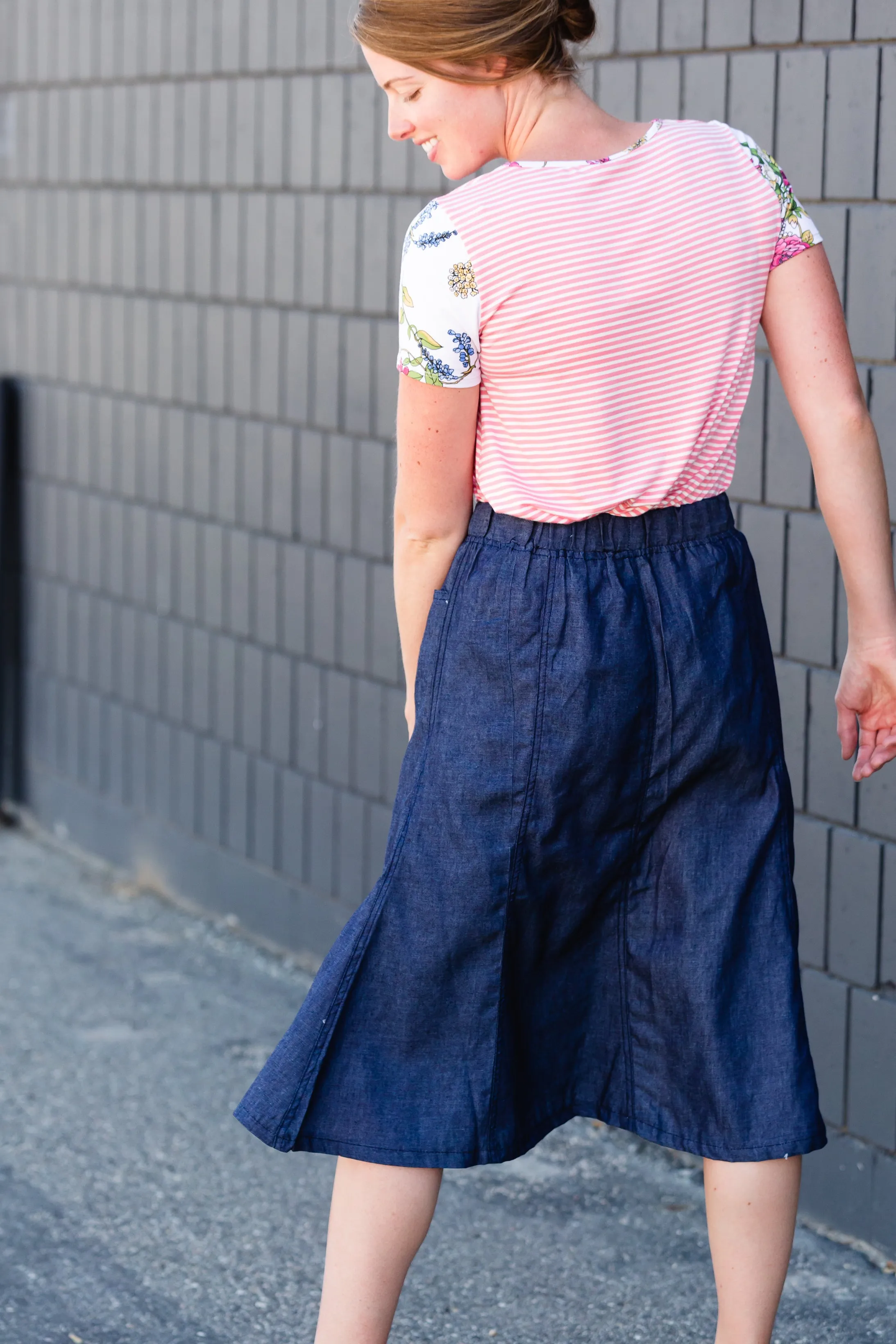Pin Striped   Floral Short Sleeve Top - Final Sale