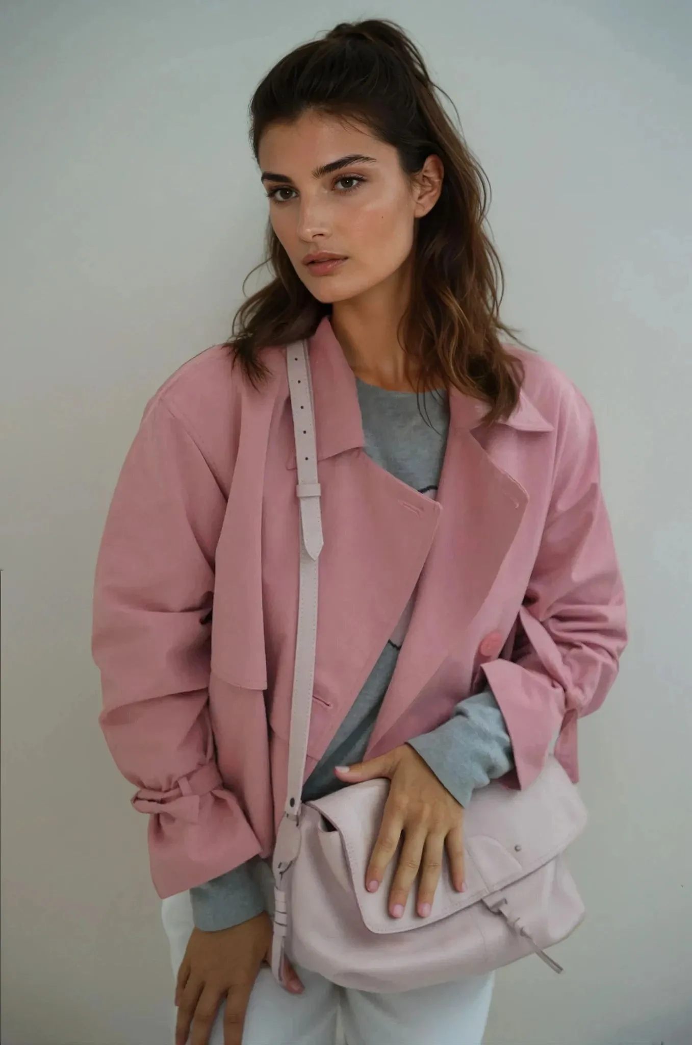 Pink Cropped Trench Coat