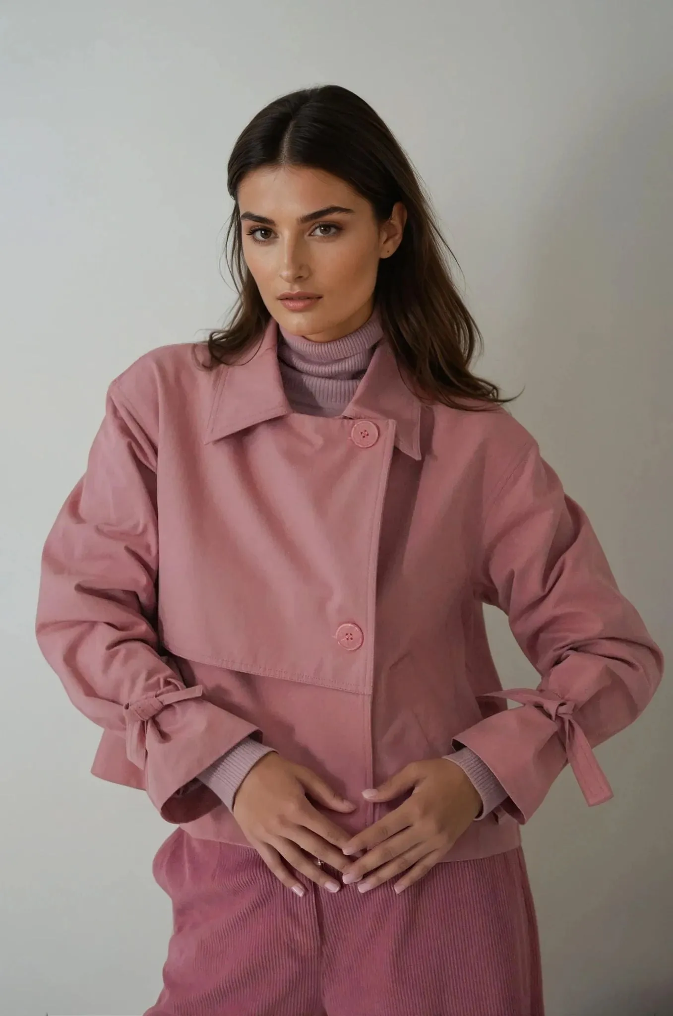 Pink Cropped Trench Coat
