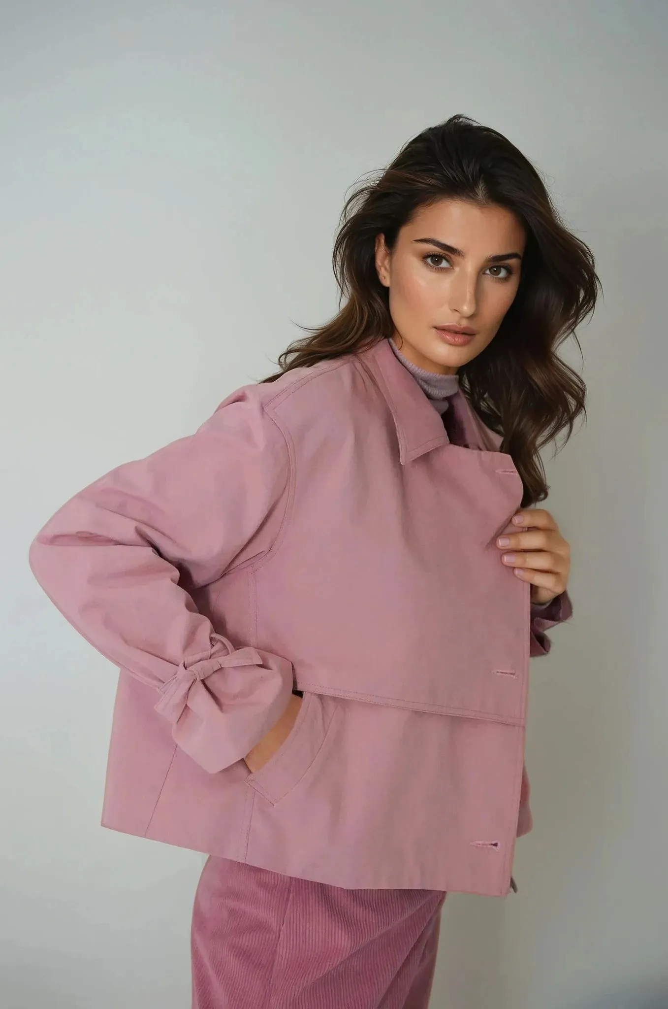 Pink Cropped Trench Coat