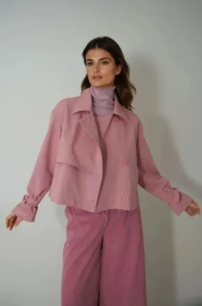 Pink Cropped Trench Coat
