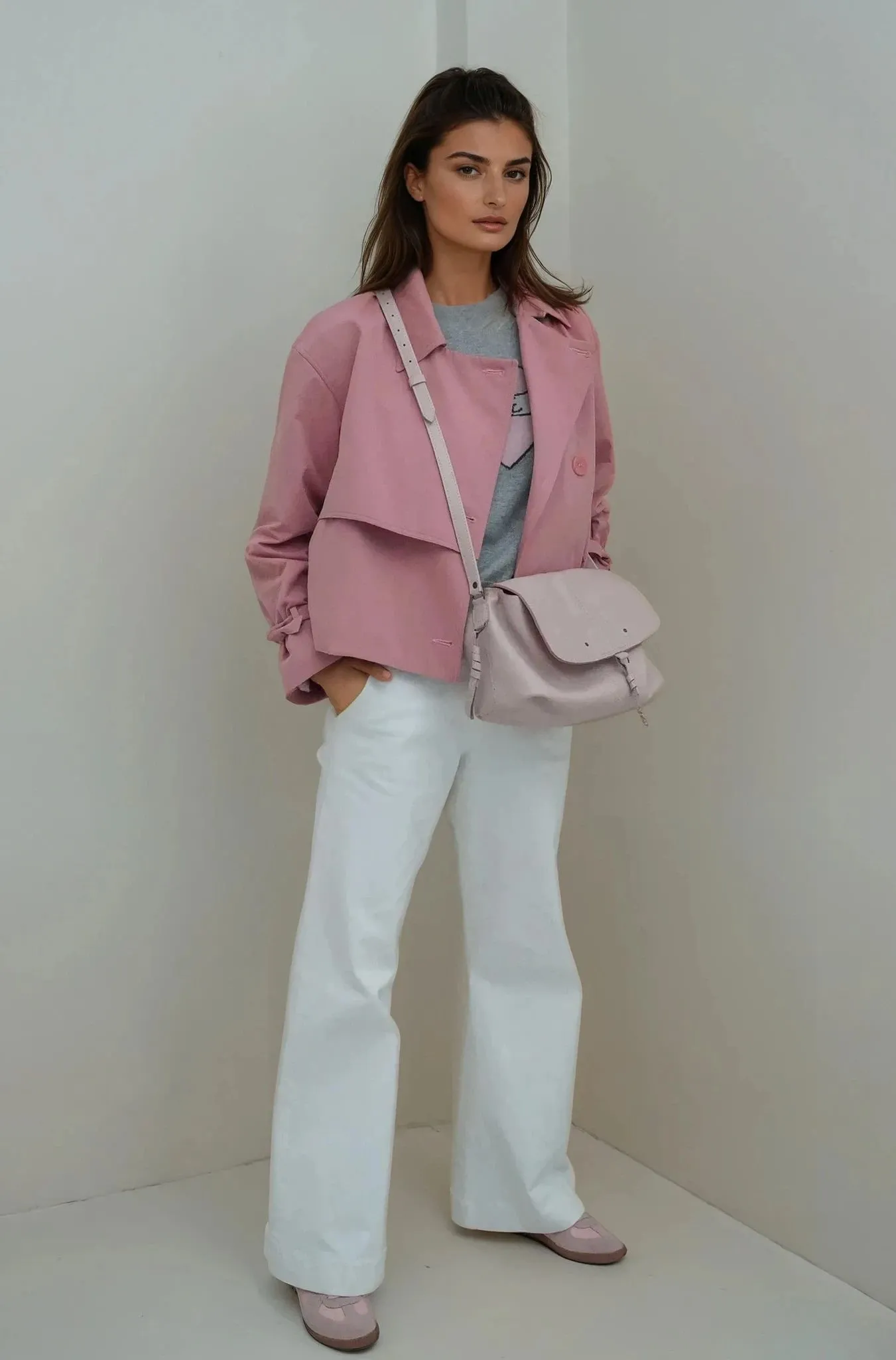 Pink Cropped Trench Coat