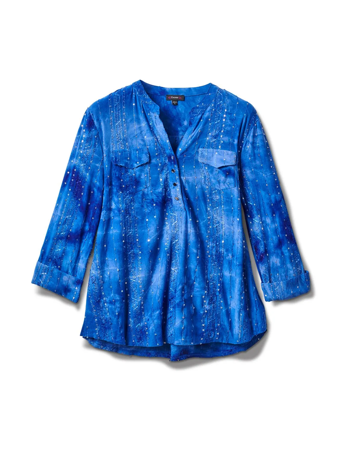 Sequin Blue Tie Dye Popver knit Top