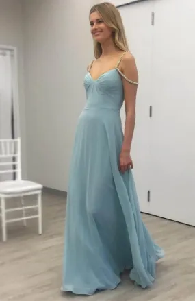 Simple Chiffon Prom Dresses,Blue off Shoulder Prom Dress, Evening Dresses, Formal Dresses, Graduation Party Dresses, Banquet Gown