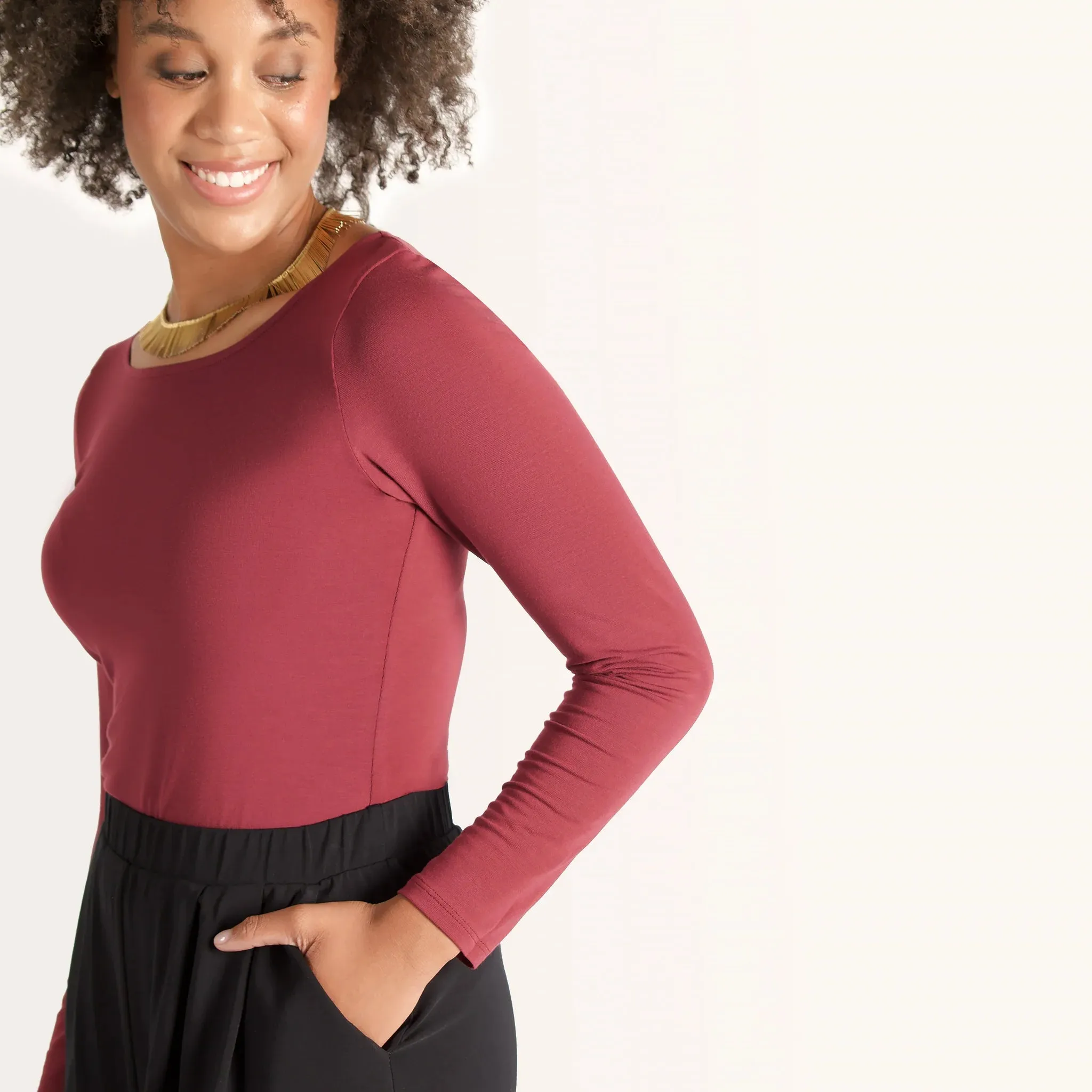 The Effortless Reversible Long Sleeve in Bordeaux