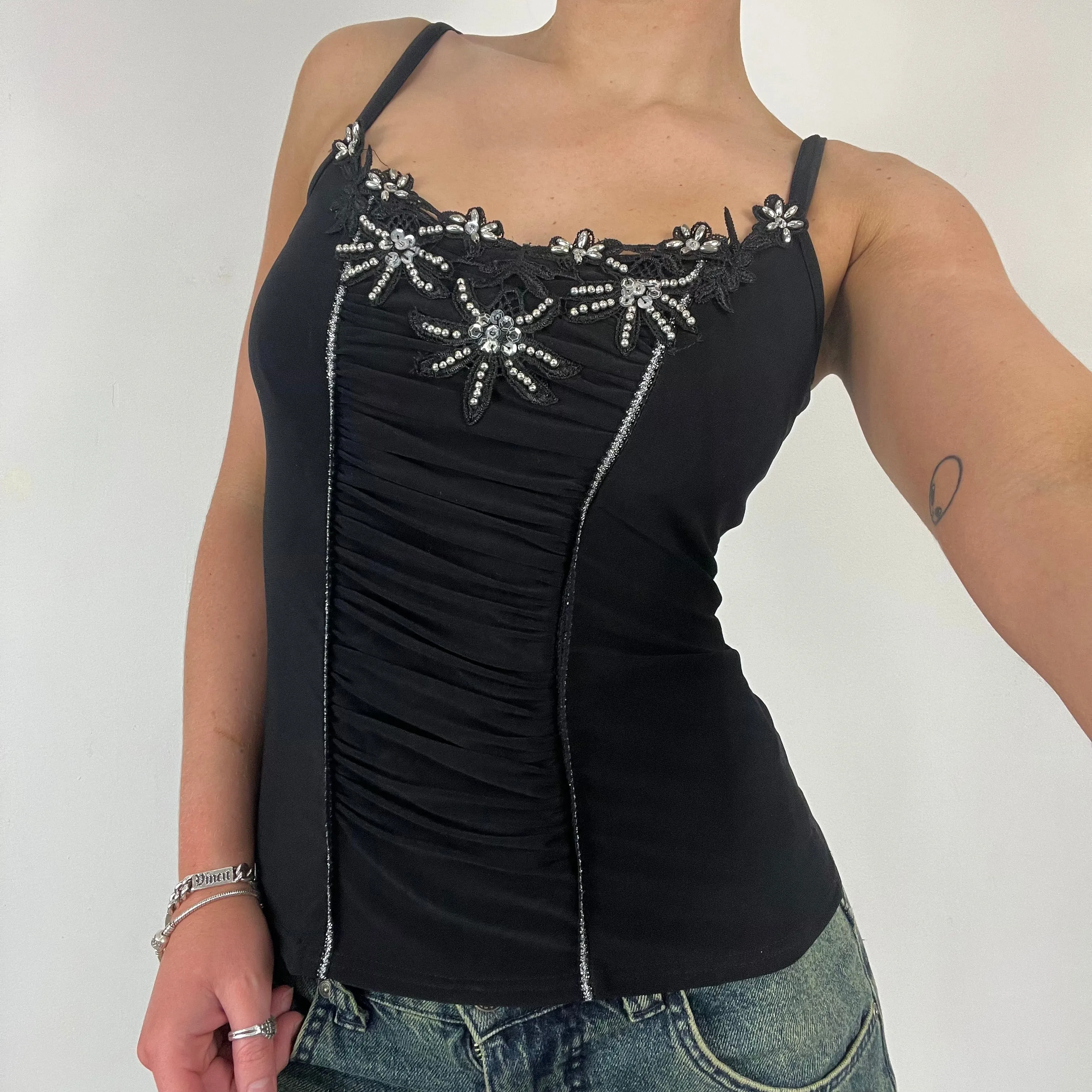 Y2K orsay sequin ruched cami top - Size S